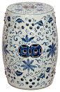 Round Blue and White Lotus Flowers Ceramic Garden Stool Seat asian outdoor stools and benches