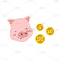 粉色猪头和金币的图标