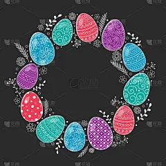 复古贺卡上画着复活节彩蛋。向量