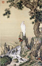 郎世宁《嵩献英芝图》--- 这幅虽然有着明显欧洲画法因素，但其画中所含的内容却完全是中国的。图中的白鹰、松树、灵芝、巨石、流水等均是中国绘画中习见的物象，画家们经常用以为人祝寿、祈福。中国传统的花鸟画中，并不单纯将花和鸟作为植物和动物来加以描绘，而是赋予这些自然界中的生物以某种喻意。