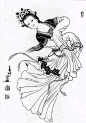 刘公华白描仕女图，表情生动，富有生活气息