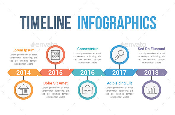 时间轴信息图表,图表Timeline Infographics - Infographics 图,公司议程、箭头、业务图,平坦,流程,流程图 ...
