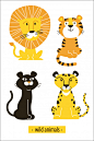 野生非洲狮子，老虎，豹插画，矢量图