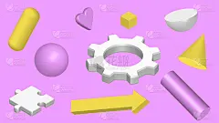 紫色背景上的彩色3D极简形状。矢量3d背景为您的设计。抽象的矢量图。EPS10