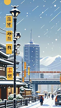 生成大城市里的大雪节气场景海报 (3)