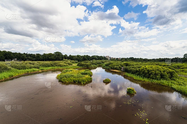 从瑞典克里斯蒂安斯塔德的Naturum俯瞰被洪水淹没的草原的全景。2005年，联合国教科文组织授予它
