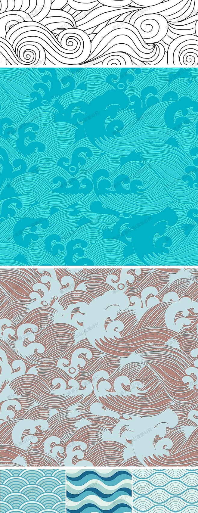 日系日式和风海浪波浪印刷填充图案纹理平面...