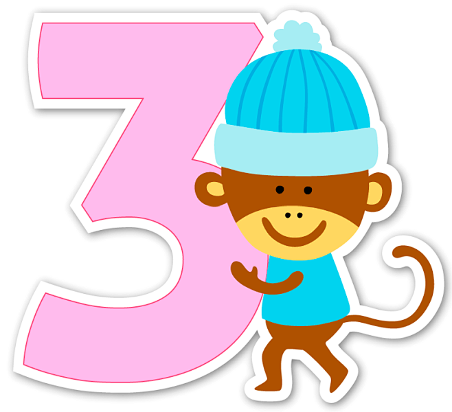 卡通动物装饰数字3