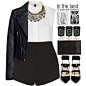 A fashion look from April 2015 featuring white tops, leather motorcycle jacket and black high waisted shorts. Browse and shop related looks.