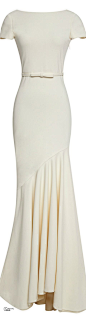 Katie Ermilio ● FW 2014, Ivory Cream Short Sleeve Scoop-Back Gown