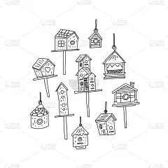 小鸟笼,草图,动物手,布告,可爱的,华丽的,比例,纸盒,铅笔,绘制