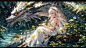 72100977-2710828587-1girl,long hair,dress,dragon,white dress,white hair,sitting,flower,sleeveless,sleeveless dress,solo,profile,outdoors,water,lette