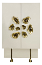 KELLY WEARSTLER | CRESCENT CABINET. Composed of parchment, mixed metals and cast pyrite in jewelry–like settings.: 