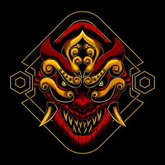 日本武士武将恶魔面具头盔插画矢量图素材