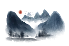 中国风水墨山水风景画远山山脉山峰