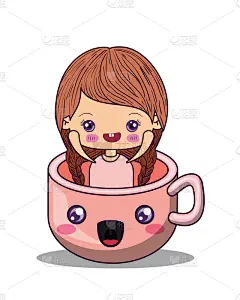 可爱,女孩,卡通,可爱的,愉悦,杯,玩具,艺术,设计,爱