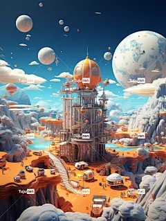 宇宙、宇航员、宇宙飞船、行星等事物的3D插图，以生动的插图风