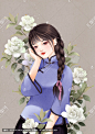 民国风栀子花少女插画