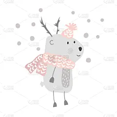 可爱的,鹿,帽子,卡通,雪,动物,装饰物,驯鹿,复古