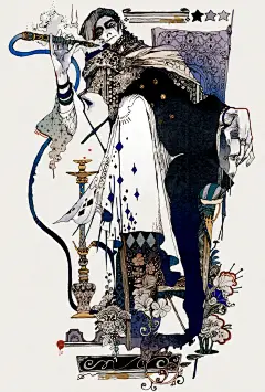 保留了日本木刻对轮廓精致的刻画、加以复古的纹样，古典美的气息跃然纸上。另外丰富的元素衬托人物，使得画面对比强烈，增强了画面的装饰性

http://helianthus-annuus777.tumblr.com/
推特账号@Akiya_kageichi
