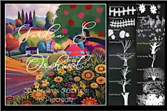 在这一大捆 Procreate Instant Garden 画笔和图章中，您将在几分钟内制作出具有神奇天空和令人惊叹的视觉效果的美丽风景！BRUSH 系列包括搅拌机、可瞬间添加绿色植物的“神奇”树叶画笔、纹理、树叶、花朵、鹅卵石、栅栏和浆果等。STAMP 系列包括大量树干、果园水果、质地等等！您将收到 50+ 花园/果园主题的 Procreate 邮票/画笔，包括着色、纹理和混合画笔。