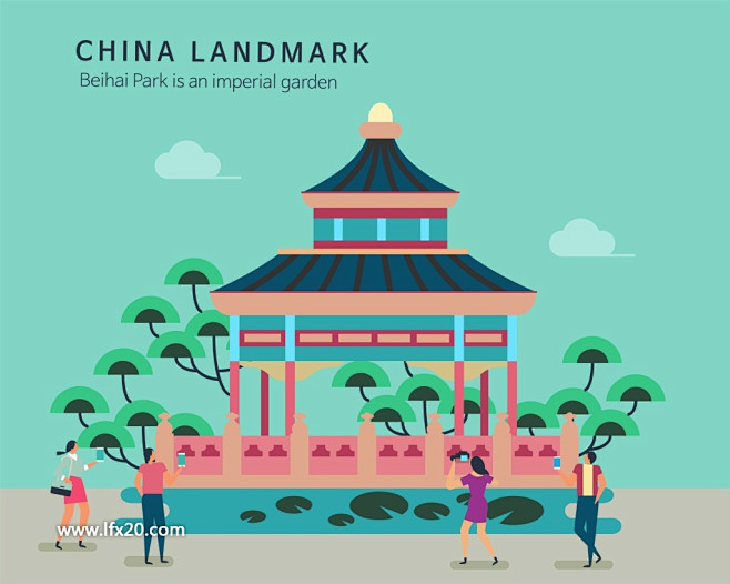 中式名胜古建筑现代建筑插画插图