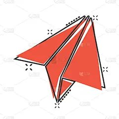 漫画风格的纸飞机图标。发送信息卡通矢量插图在白色孤立的背景。空气短信飞溅效应的经营理念。