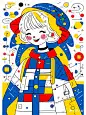 线条扁平插画女孩 (3)