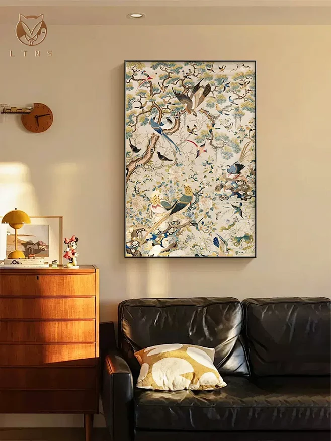 花鸟祥和图法式中古风客厅装饰画复古艺术沙发背景墙壁画玄关挂画-tmall.com天猫-花瓣网