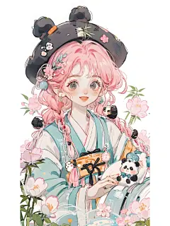 一组熊猫＆粉发女孩主题壁纸分享