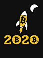 A bitcoin cryptocurrency illustration of bitcoin rocketing to the moon in 2020. For  investors in bitcoin or crypto who believes it will be rapidly increasing in value in 2020.  #bitcointshirt #bitcoindesign #geraldwaters #moon