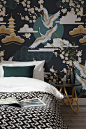 Dark and luxurious tones of emerald green emerge from this decadent oriental wallpaper design. Pair with black and gold accessories to complete the look, and create a sumptuous bedroom space of your own.: 