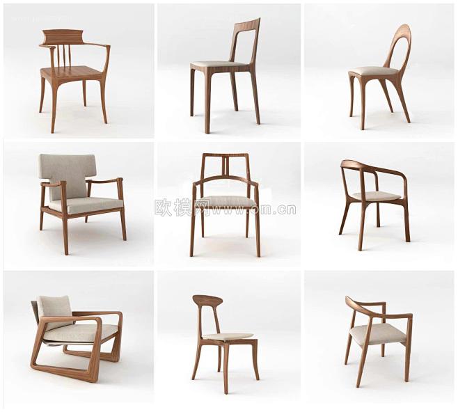北欧时尚实木布艺单椅3D模型