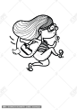奔跑的女孩AI矢量简笔画