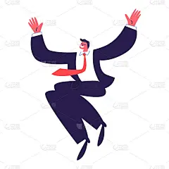 快乐的年轻人。活跃的成功商人穿着深色西装，打着红领带。矢量插图孤立的快乐的人在一个白色的背景。