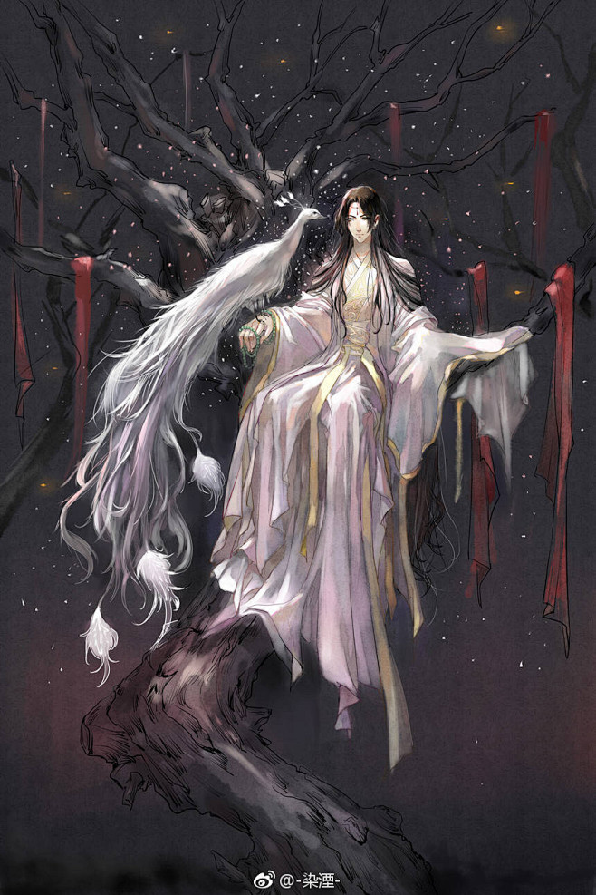 提灯映桃花同人手绘染湮绘