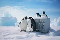 全球南极气候变暖企鹅摄影图