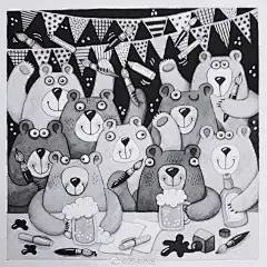 【黑白儿童插画】
       动物们的小日常～
小清新插画超话 ​​​​