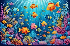 珊瑚礁鱼类插画图片