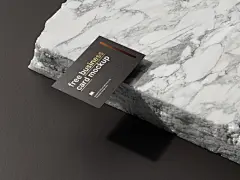 放在大理石上的名片镀金设计提案样机模板 Business Cards Mockup