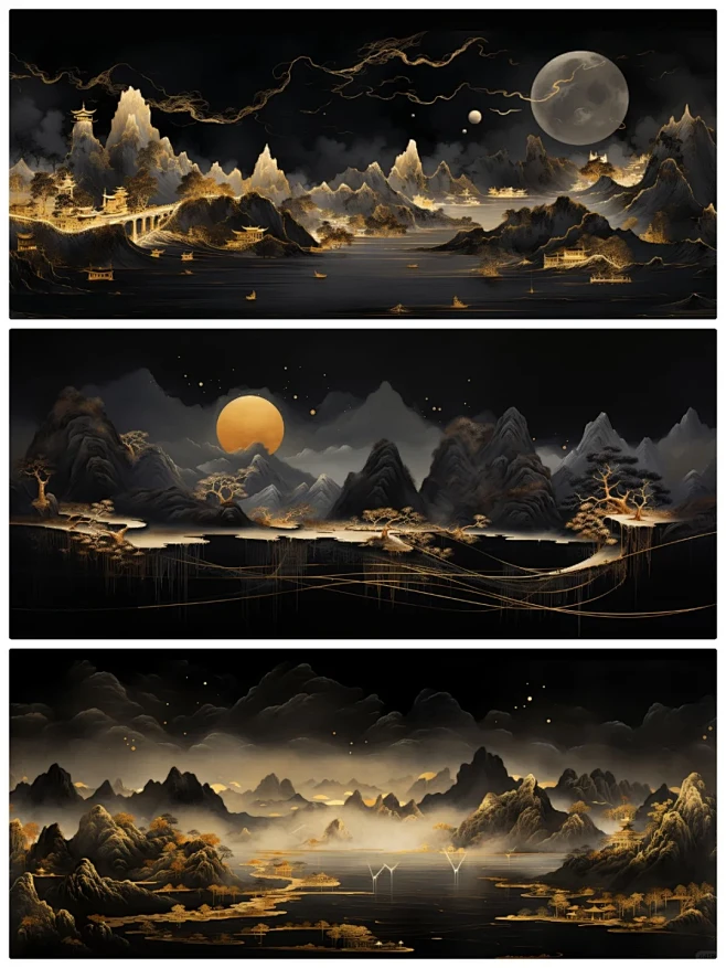 东方美学-鎏金山水|国风山水风景插画 - 小红书-花瓣网