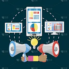 手持扩音器和不同的数字营销图标