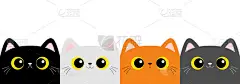 猫科动物的正方形脸谱线.可爱的卡通人物。Kawaii小宠物动物。粉红色的耳朵，鼻子。黄色的眼睛笔记本