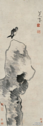 清 八大山人《孤禽图》--- 朱耷常借画比喻自己，象征人生。郑板桥在题八大山人的画时就曾说：“横涂竖抹千千幅，墨点无多泪点多”。(344×1000)