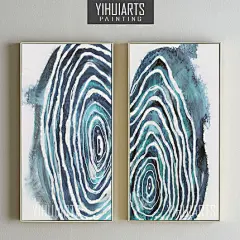 玄关油画装饰画竖版抽象画组合挂画现代客厅卧室书房无框指纹壁画