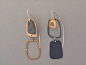 Handmade jewelry. Brass, sterling silver and blackened copper drop earrings. Modern. Oliviadesoria