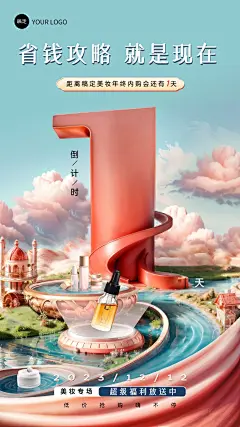 企业员工年终内购会倒计时3D虚拟场景风手机海报AIGC