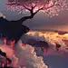 绚丽晚霞下的富士山樱花树背景新图网 https://ixintu.com 晚霞 富士山 樱花 背景 唯美 海报 摄影 风景