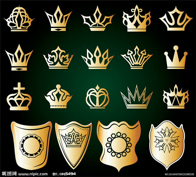 金色皇冠和盾牌矢量素材大图 点击还原