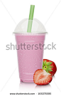 strawberry milkshake with fresh strawberries on a white background - stock photo